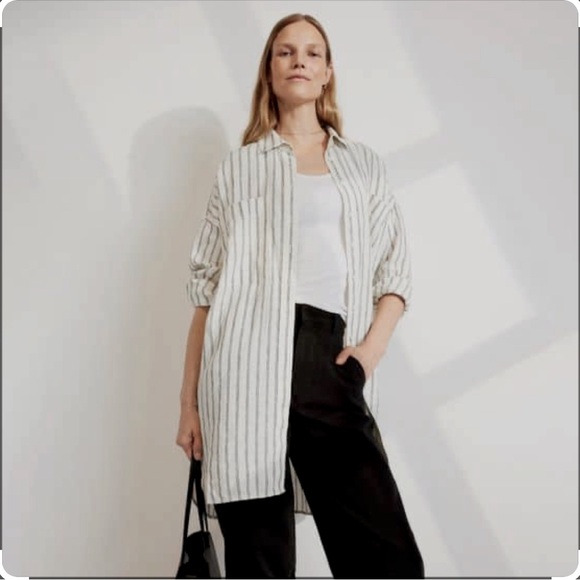 Everlane Way Long Linen Striped Shirt - Picture 1 of 7